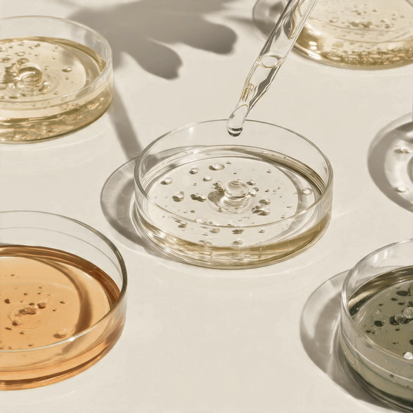 Cosmetic formulation samples in glass dishes